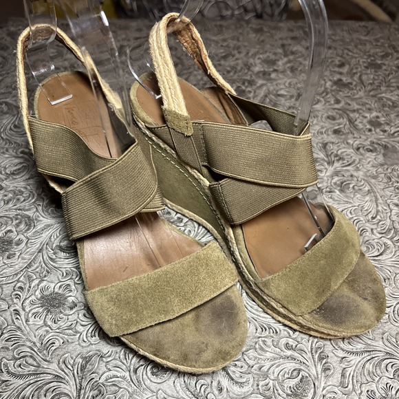 Franco Sarto 6.5 Deandra Espadrilles Sandals Wedge Olive Green Leather Strappy‎ - Picture 1 of 5